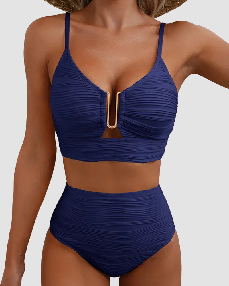 U-Wire Cutout Textured High-Waist Bikini Set-16