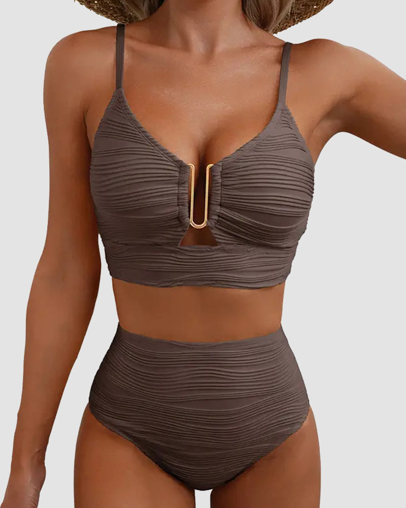 U-Wire Cutout Textured High-Waist Bikini Set-18