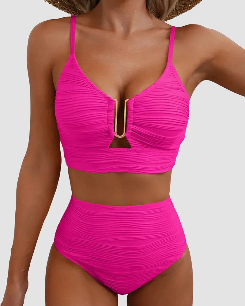 U-Wire Cutout Textured High-Waist Bikini Set-8