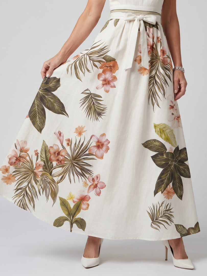 Meadow | Draped Halter Botanical Panel Maxi Dress-3