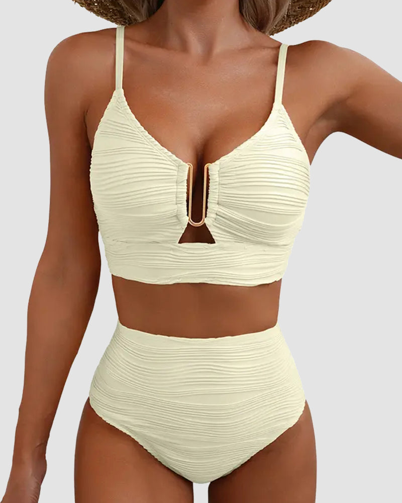 U-Wire Cutout Textured High-Waist Bikini Set-11