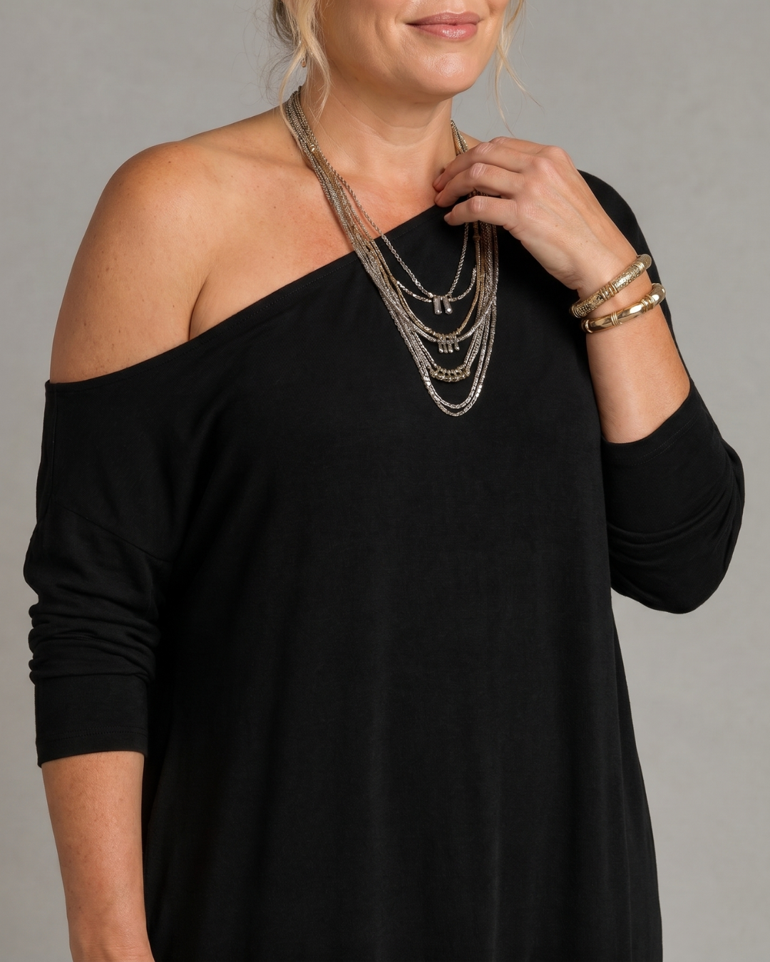Asterelle | One Shoulder Side Slit Flowing Midi Dress-3