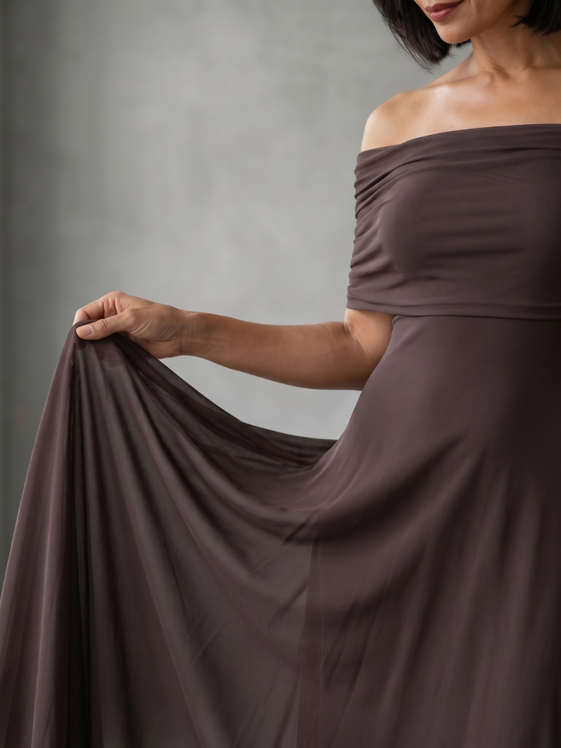 June | Off Shoulder Draped Midi Dress-3