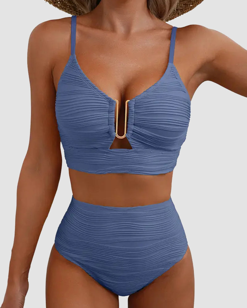 U-Wire Cutout Textured High-Waist Bikini Set-14
