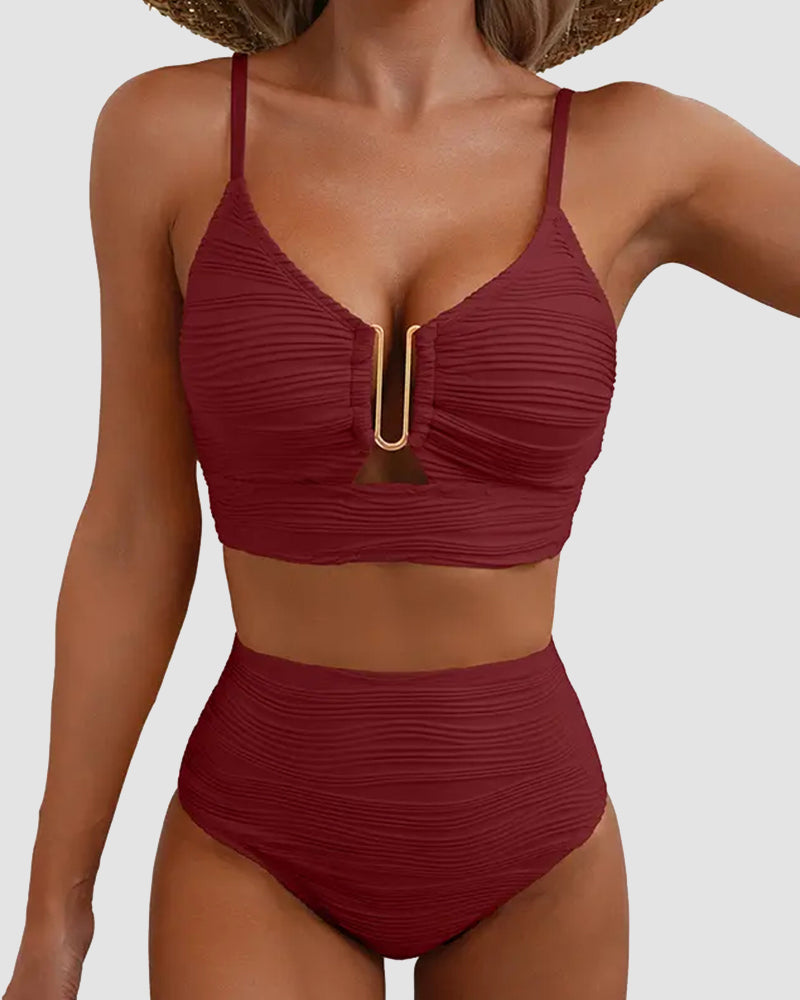 U-Wire Cutout Textured High-Waist Bikini Set-15