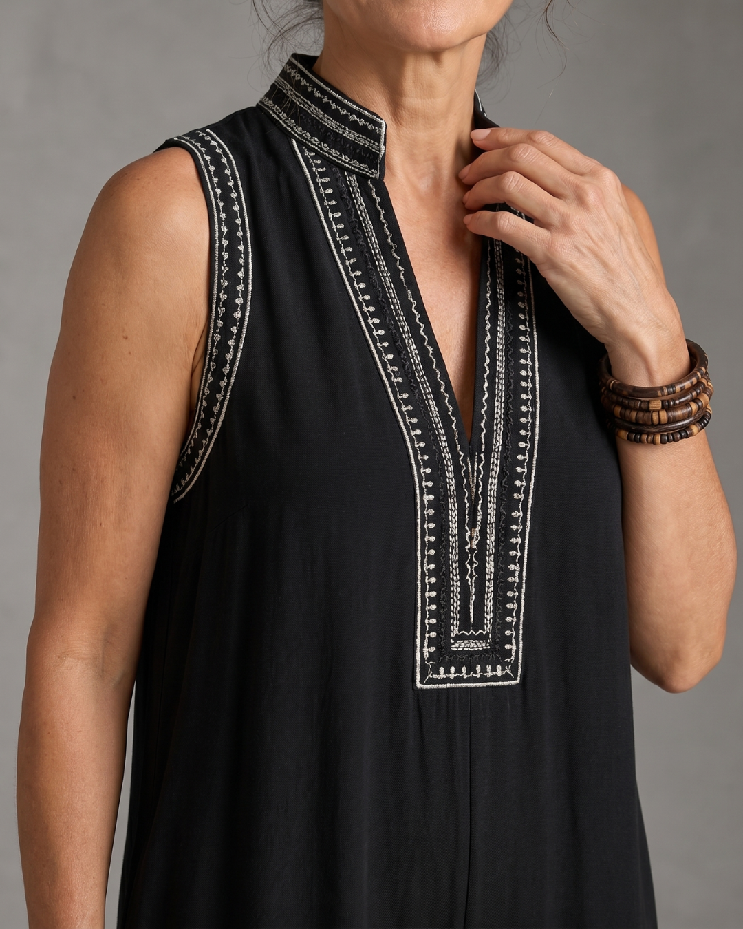Velmira | Embroidered V Neck Sleeveless Wide Leg Jumpsuit-3