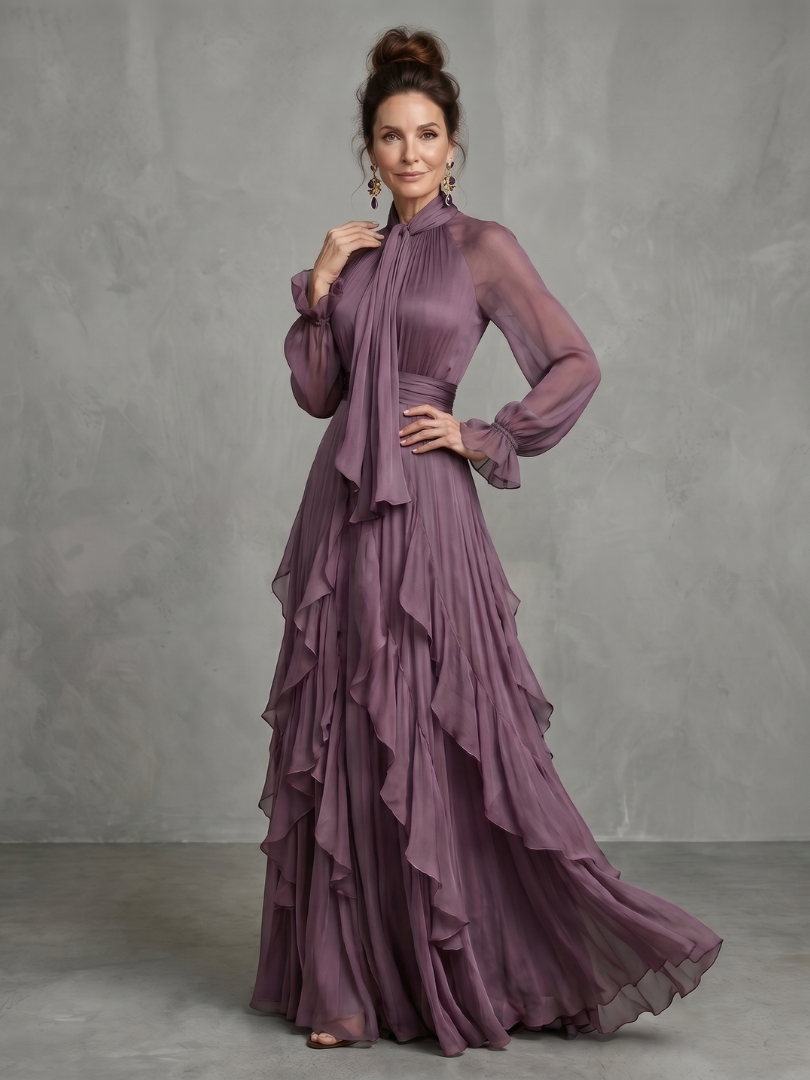 Demetria | Tie Neck Ruffle Tiered Maxi Dress-2