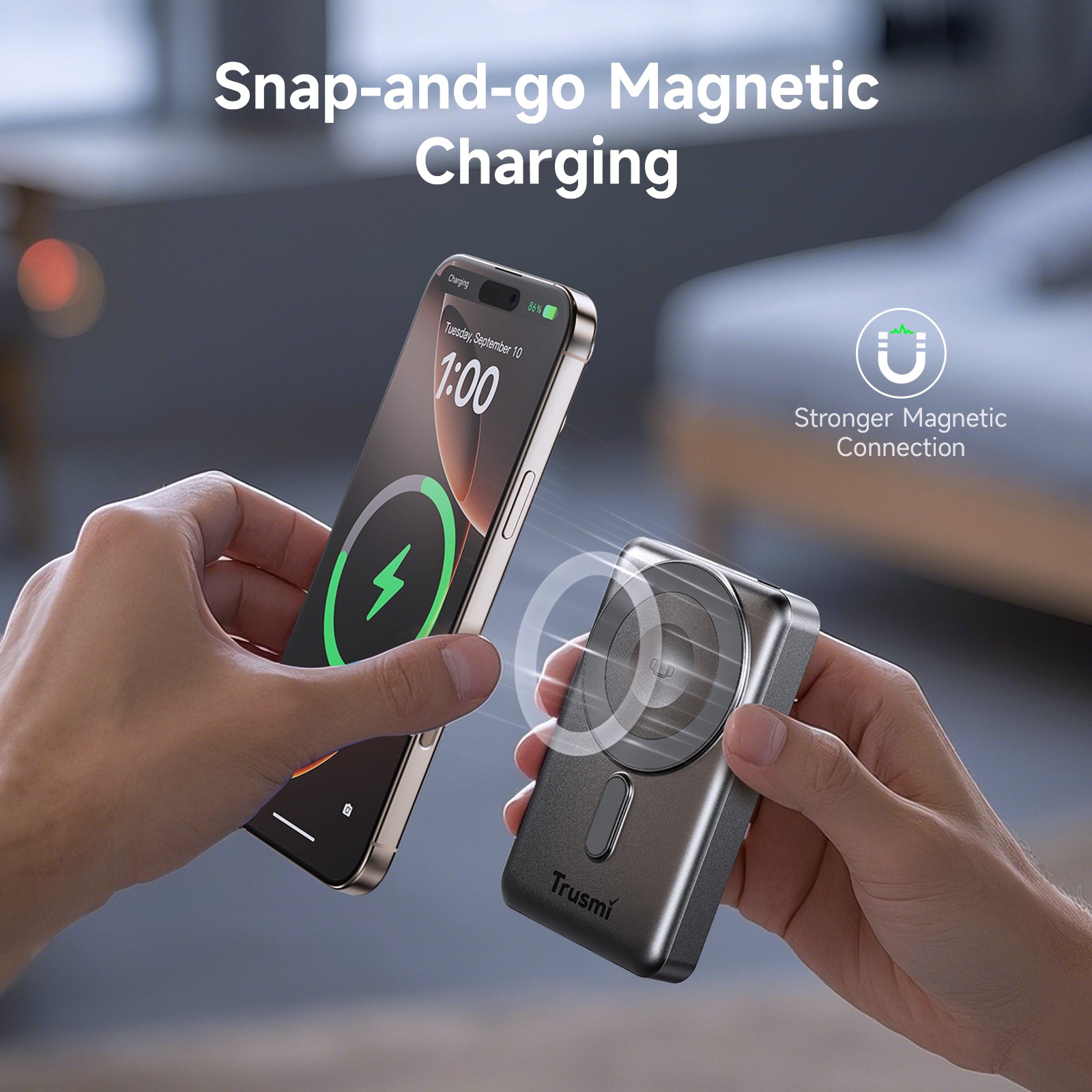 TRUSMI 10000mAh Magnetic Wireless Power Bank with C+L Cable & Kickstand 15W-5