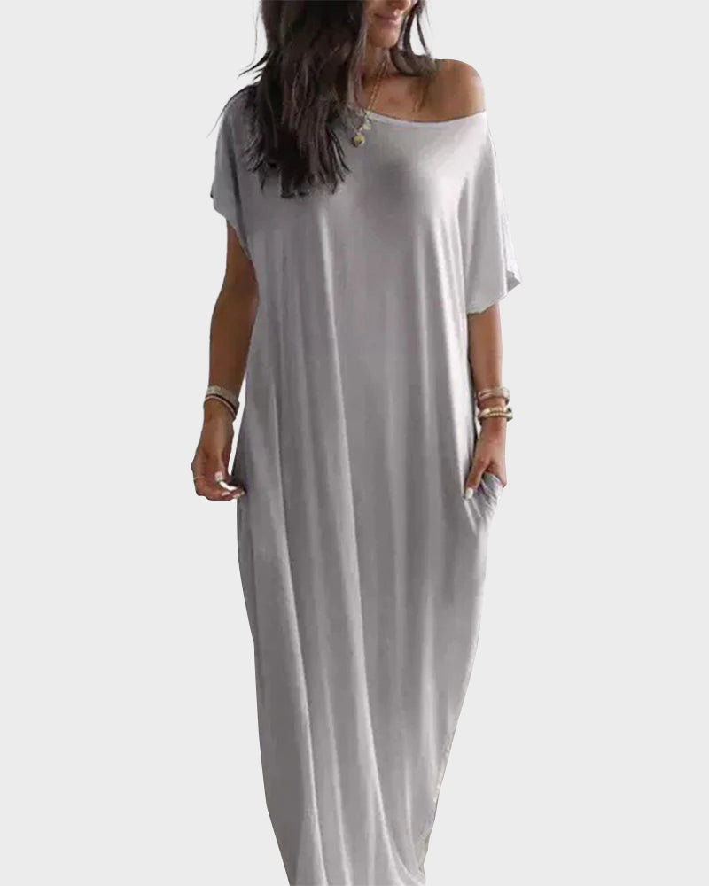 Off-Shoulder Batwing Sleeve Maxi Dress-4