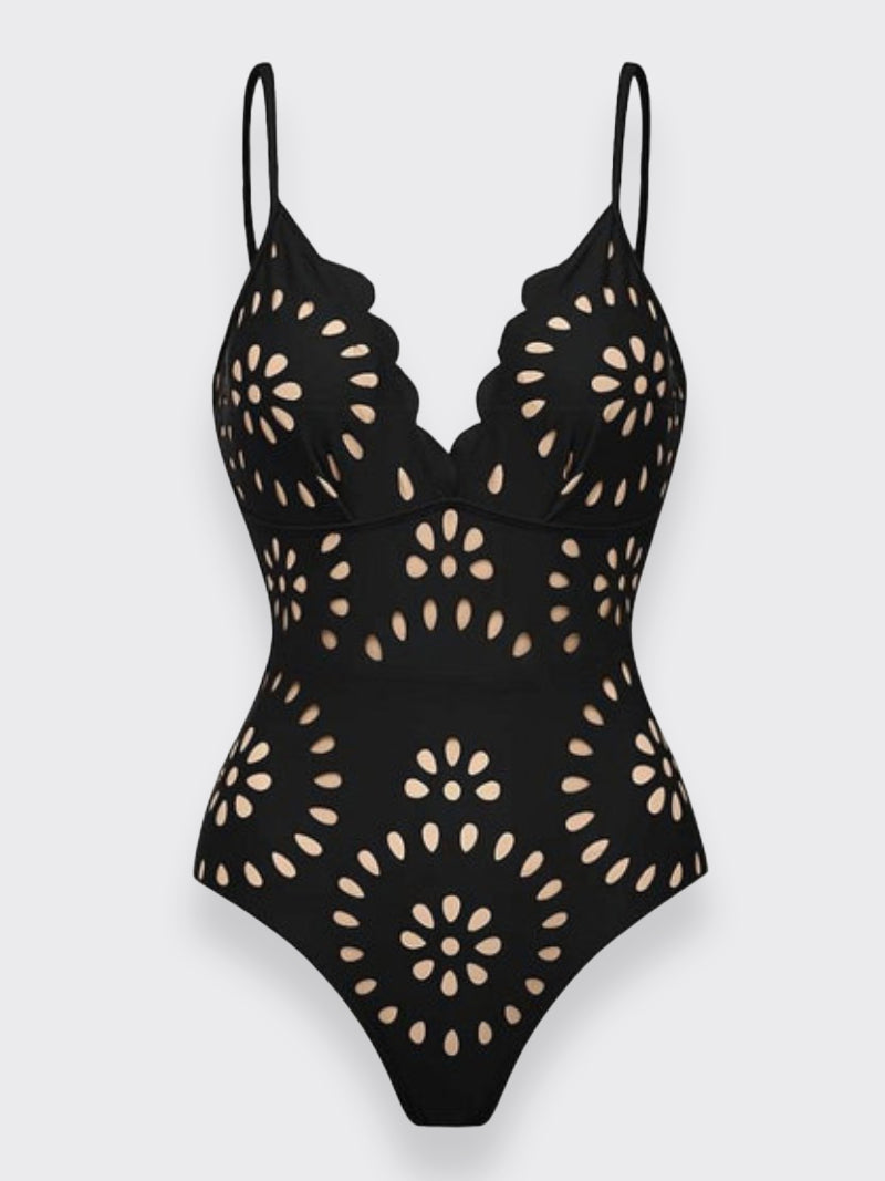 Flower Hollow One Piece Swimsuit and Skirt-3