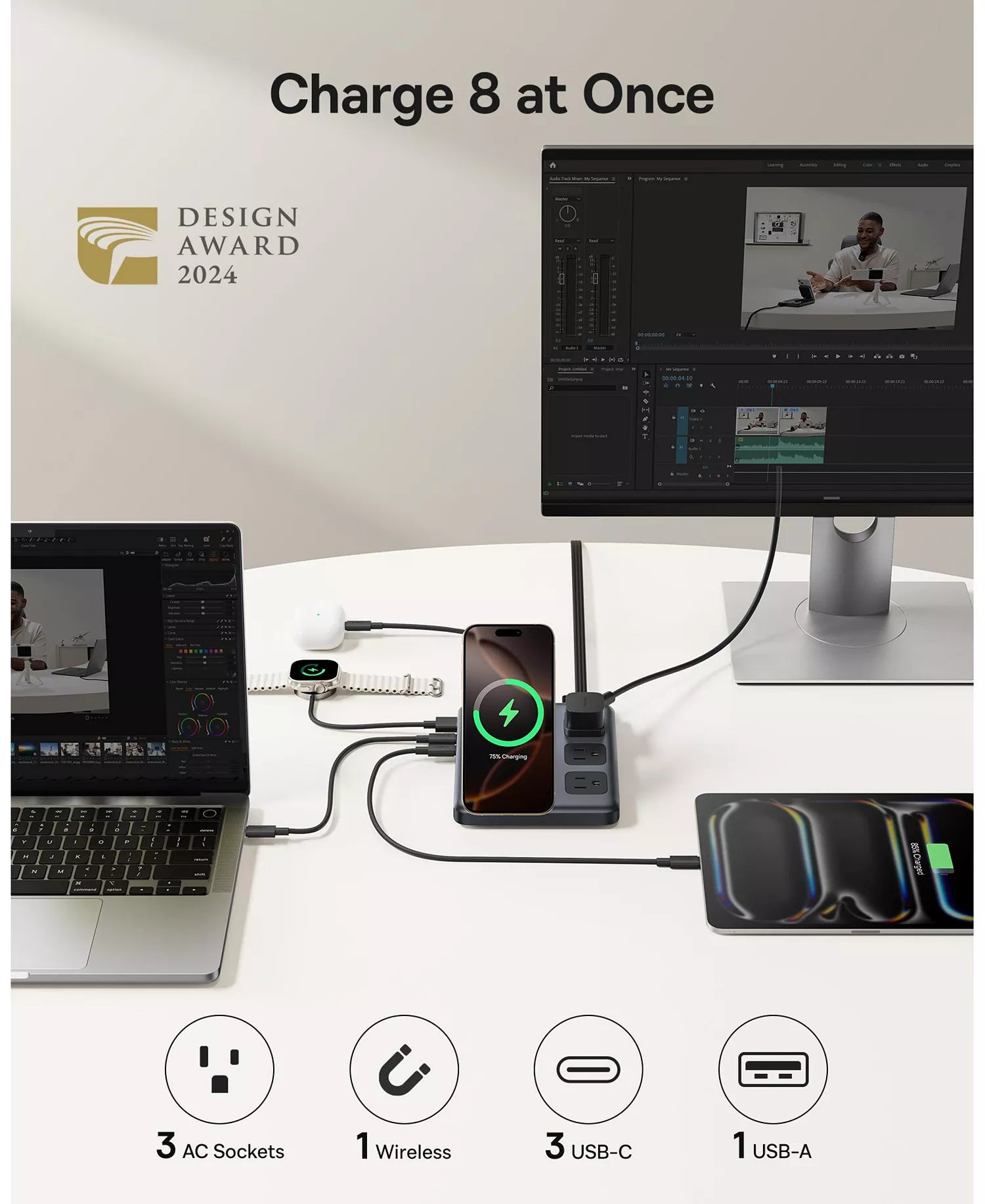 Baseus Nomos 8-in-1 Charging Station 67W, Qi2 Certified 15W Magnetic Wireless Charger with 3AC & 4USB-7