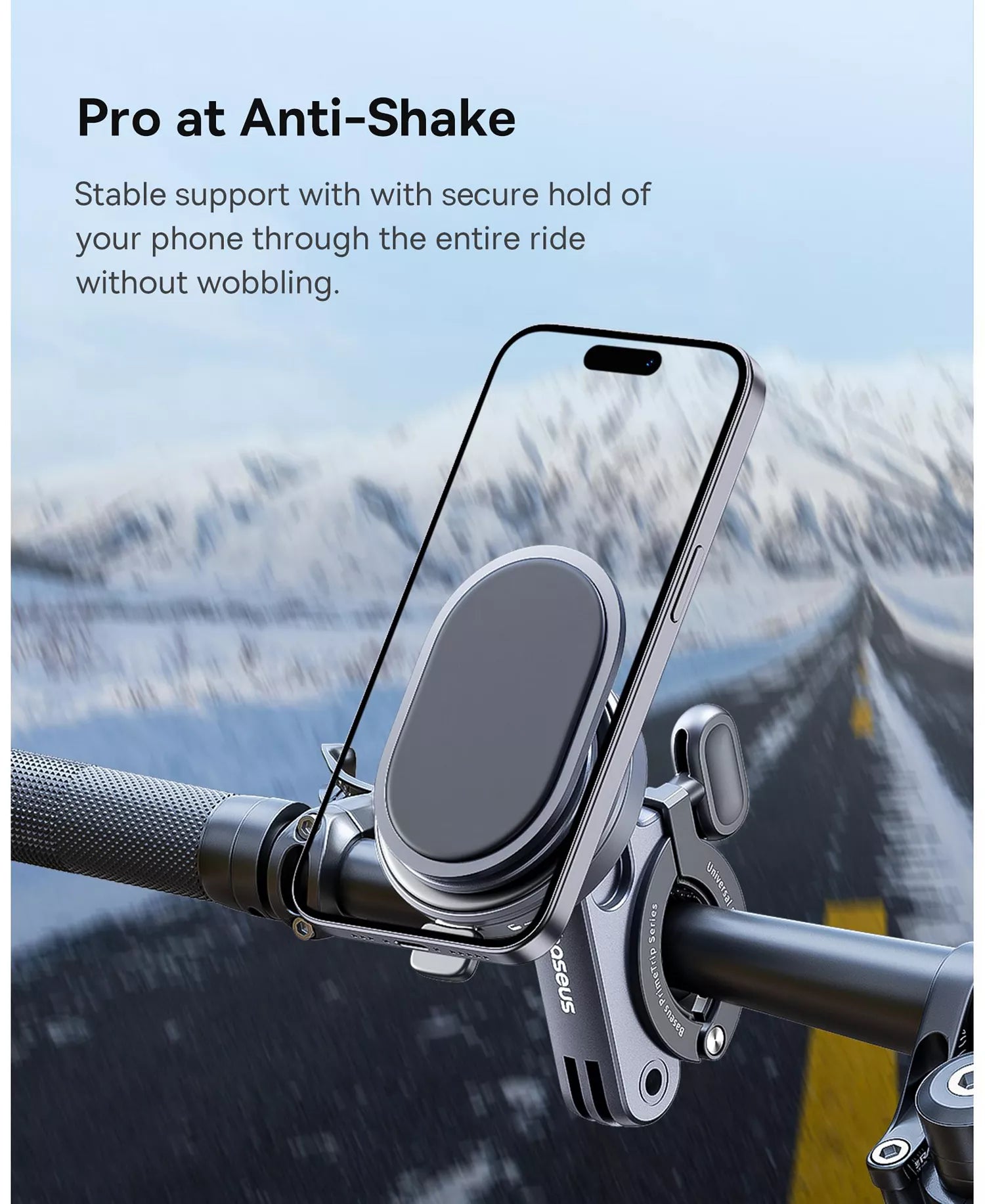 Baseus 2-in-1 Bike Phone Mount - Fixed Stick-On Handlebar Holder & Ring Stand - Zinc Alloy, Fits 20-35mm Bars - Black-2