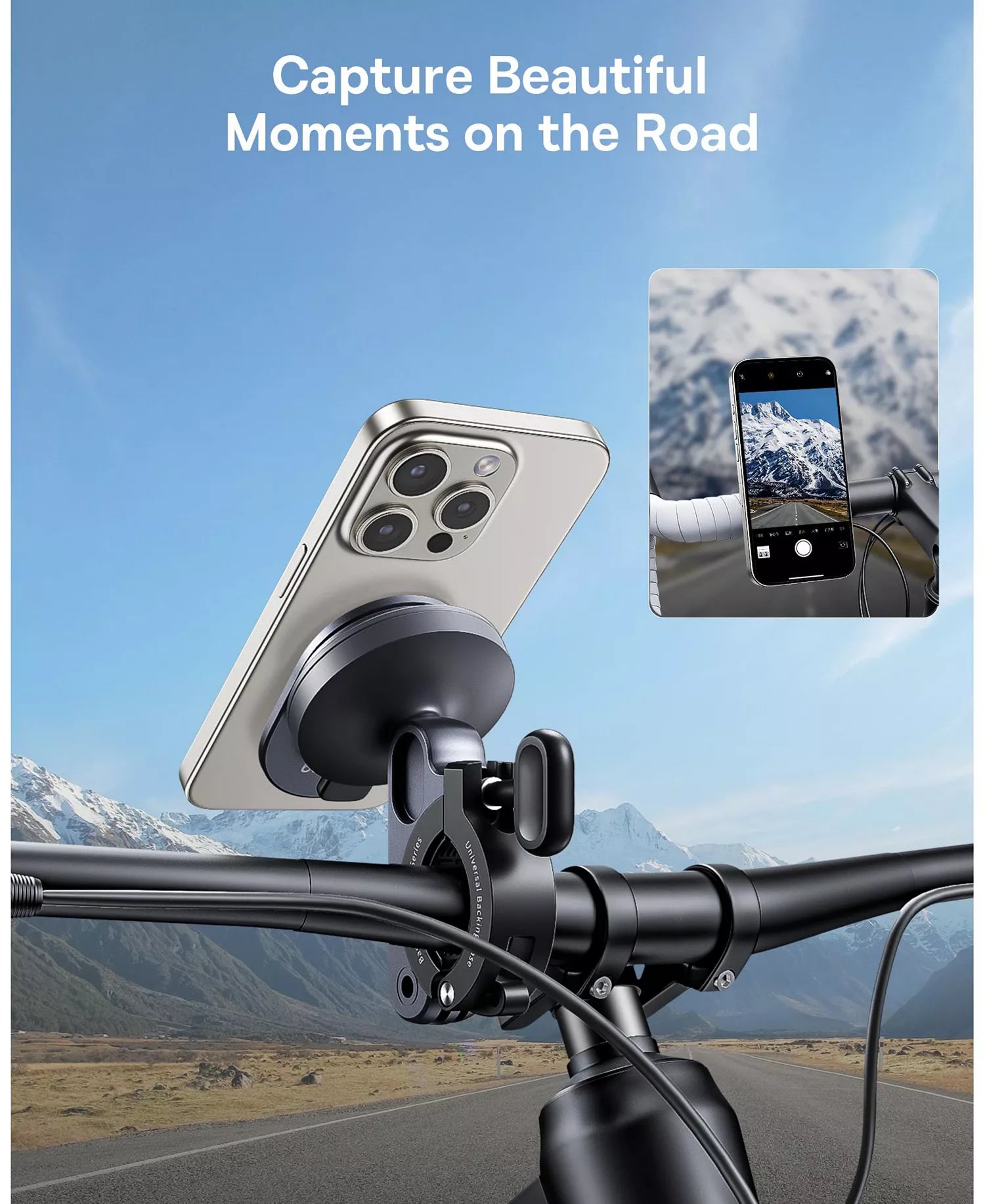 Baseus 2-in-1 Bike Phone Mount - Fixed Stick-On Handlebar Holder & Ring Stand - Zinc Alloy, Fits 20-35mm Bars - Black-5