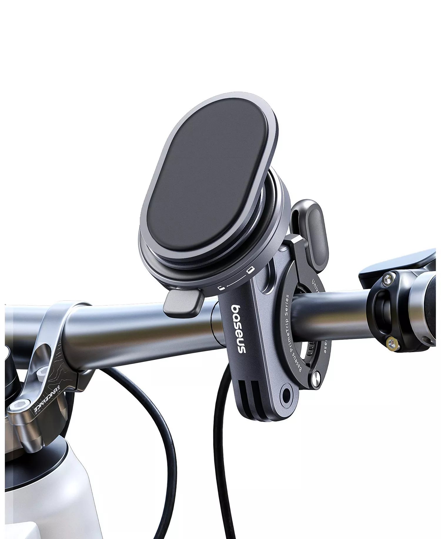 Baseus 2-in-1 Bike Phone Mount - Fixed Stick-On Handlebar Holder & Ring Stand - Zinc Alloy, Fits 20-35mm Bars - Black
