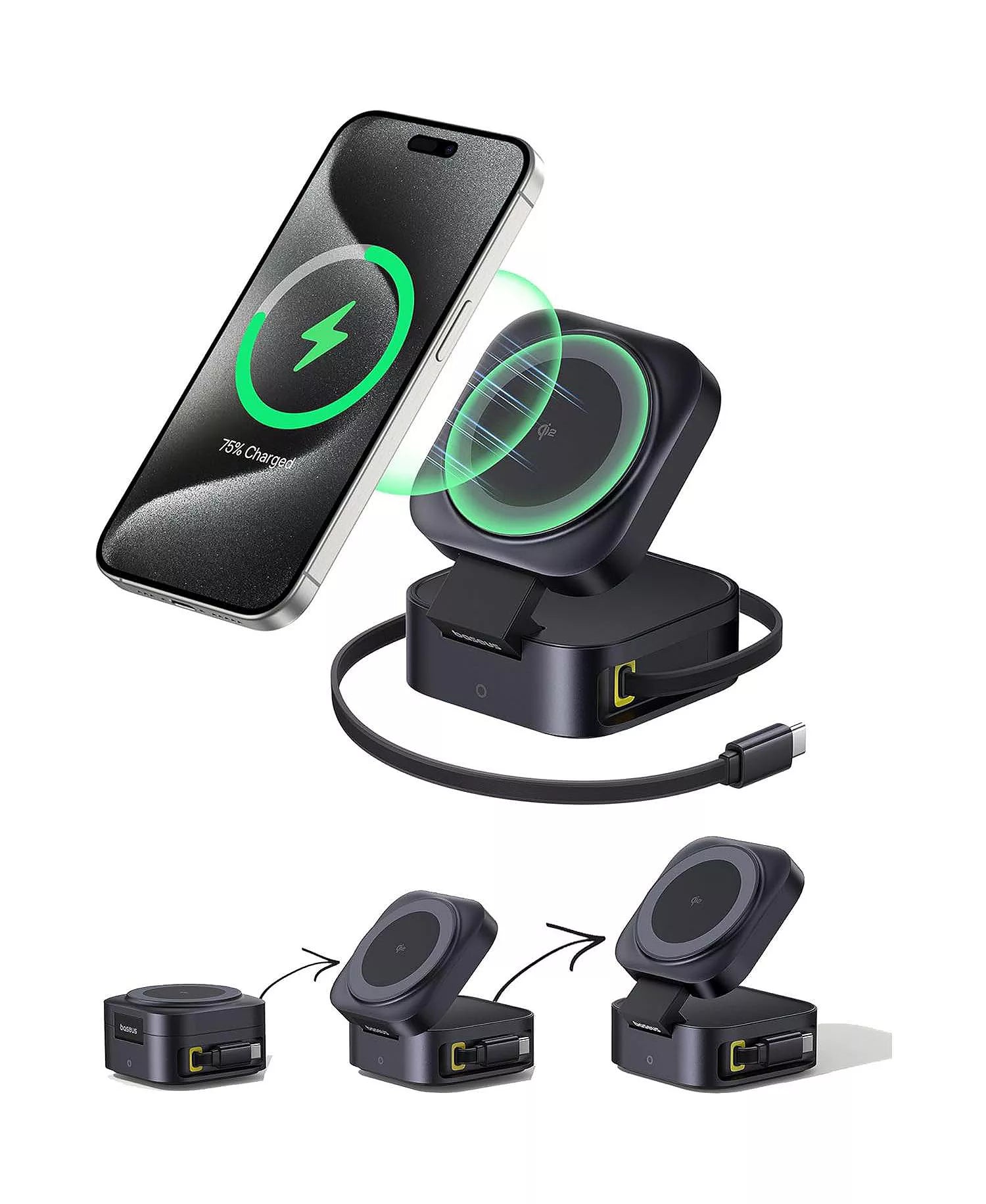 Baseus Qi2 2-in-1 Magnetic 67W Fast Charging Station with USB-C Retractable Cable-1