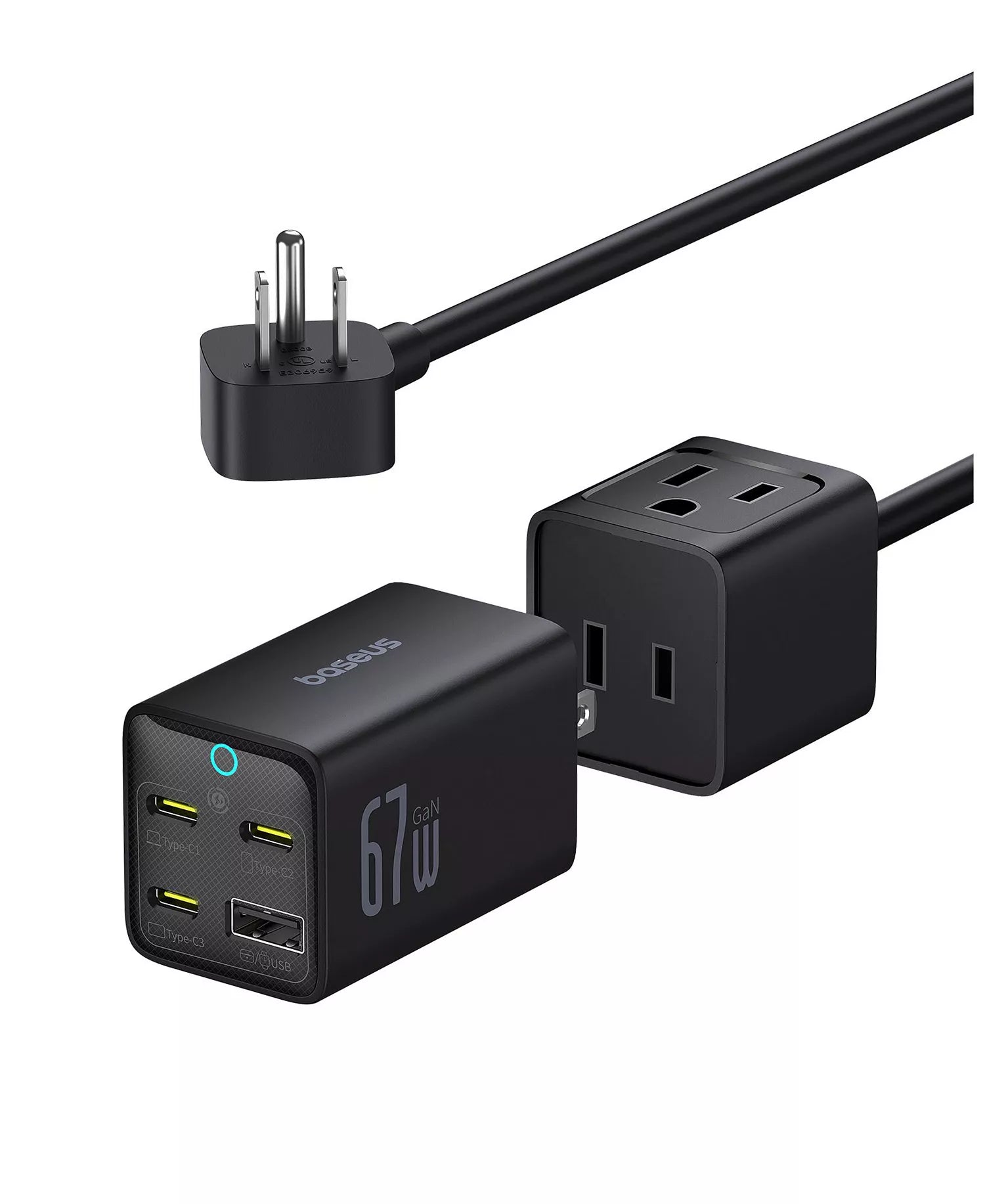 Baseus PowerCombo Mini Power Strip 5 in 1 Charging Station 67W USB C Fast Charger,5ft Flat Extension Cord with 2 AC Outlets-2
