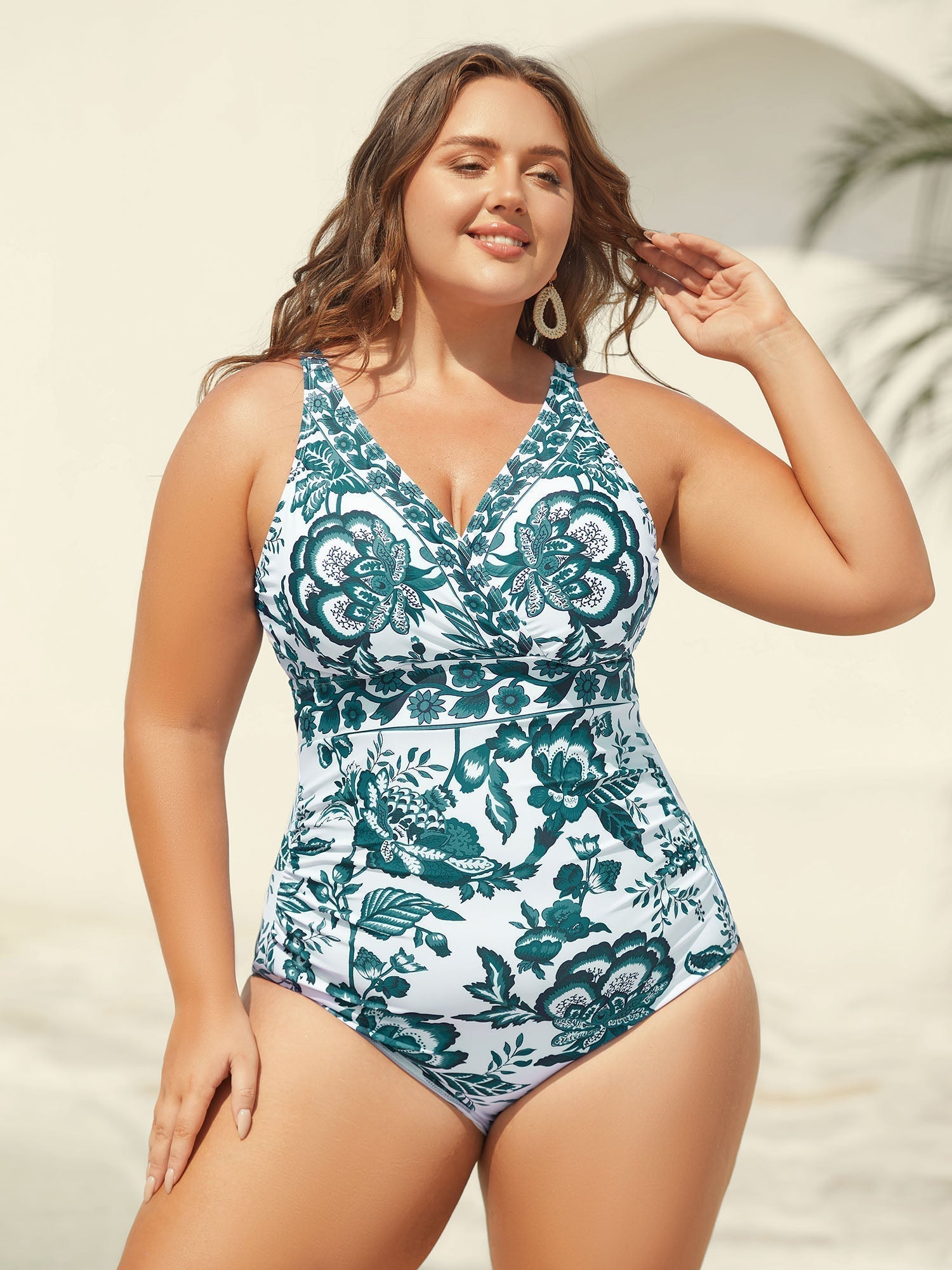 Two-Piece Floral Print Ruched Mesh Swimsuit-35
