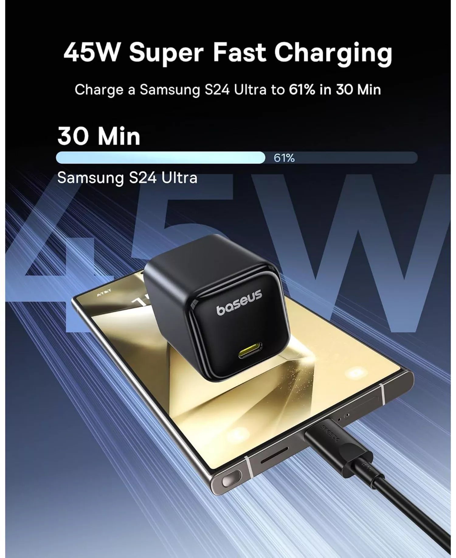 Baseus 2-Pack 45W USB-C Wall Charger with USB-C Cable, PPS Fast Charging for iPhone 17/16/15/14, iPad, Galaxy S24 Ultra and More-6