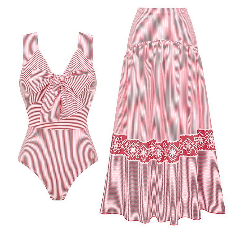 strapless 3D floral striped one-piece swimsuit set for women, hot cross-border trend-1