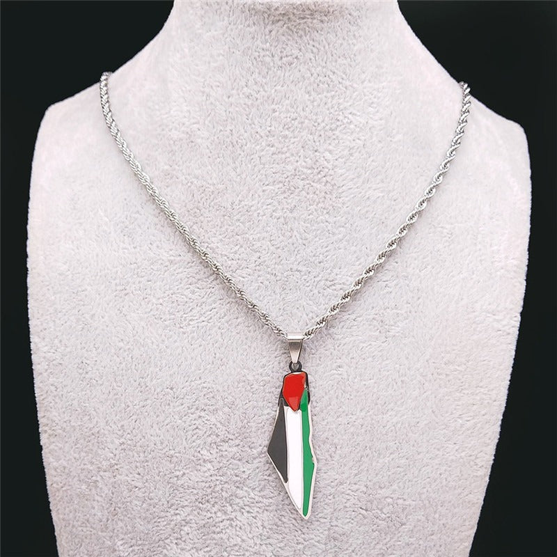 Israel and Palestine Map Pendant Necklace Stainless Steel Fashion Personality Pendant-3