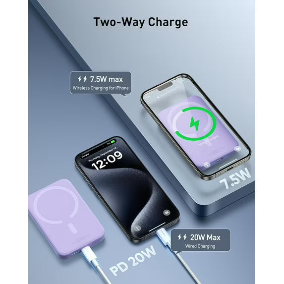 Baseus Magnetic 5000mAh Power Bank, Wireless Portable Charger for iPhone 17/16/15/14, Fast Charging Battery Pack, Purple-7