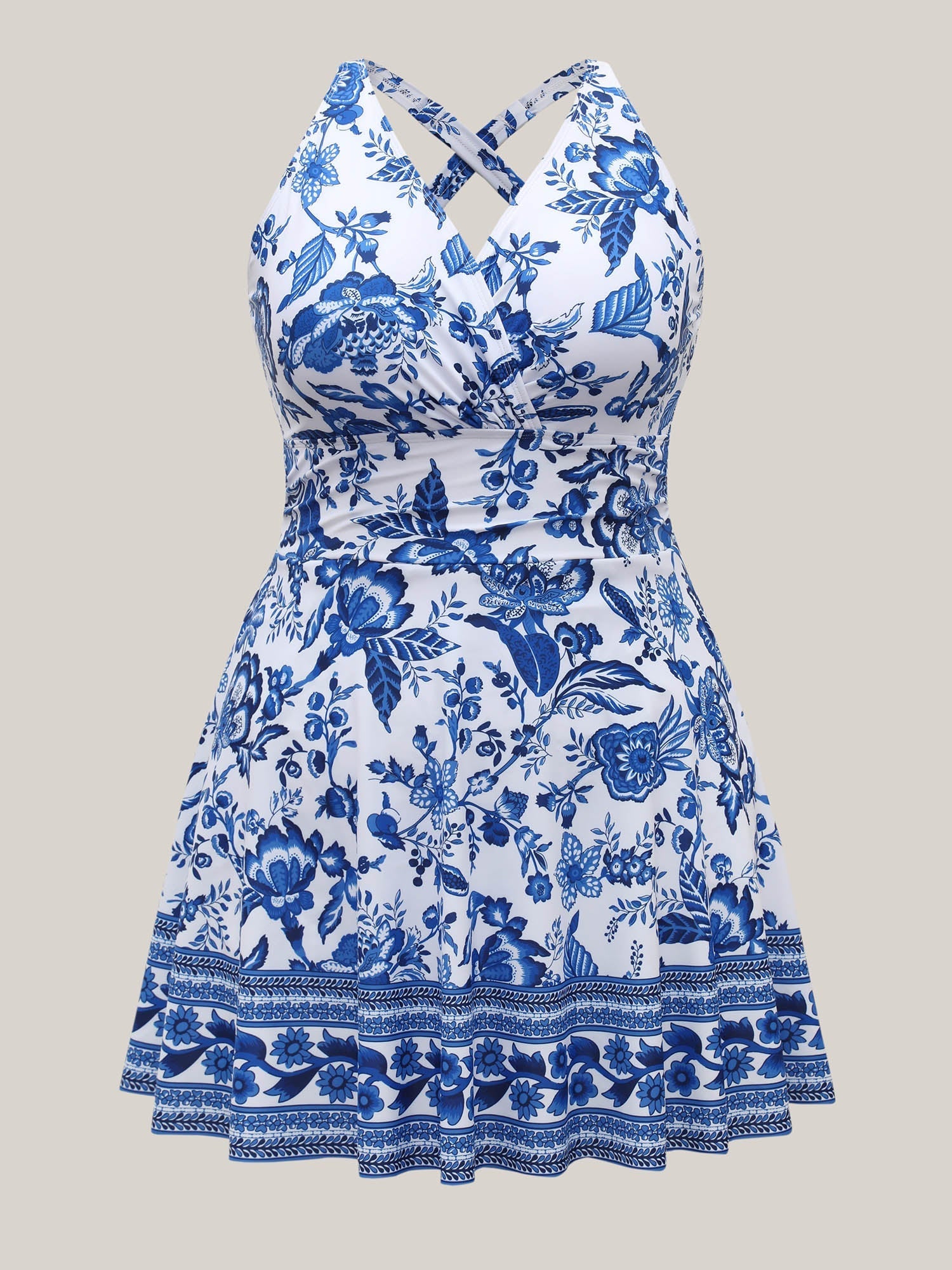 Boho Print Ruched Pockets Swim Dress-8