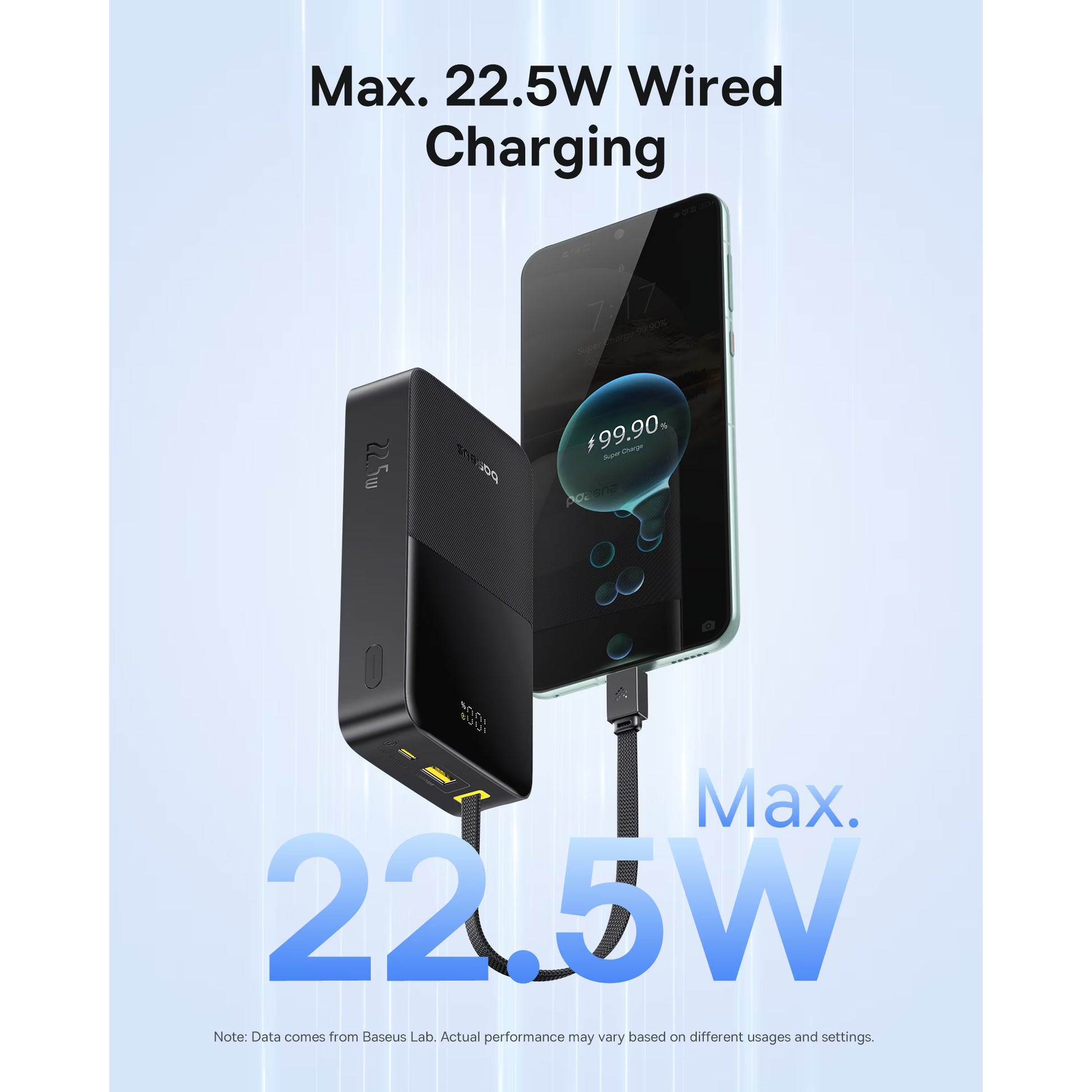 Baseus 20000mAh Power Bank with Built-in Cables, 22.5W Fast Charging Travel Essentials Battery Pack with Digital Display, Black-2