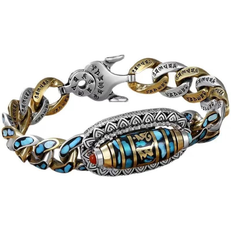 Product name: Turquoise Six-character Mantra Nine-eyed Dzi Bead Bracelet-1