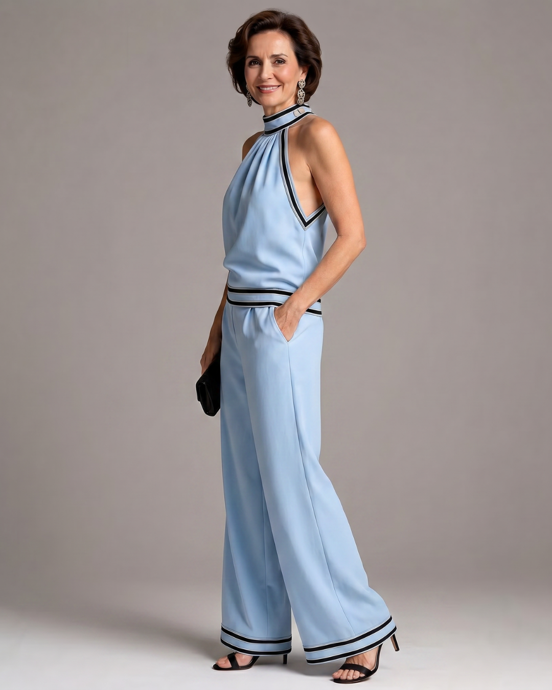 Zephyrine | Contrast Trim Halter Neck Wide Leg Jumpsuit-2