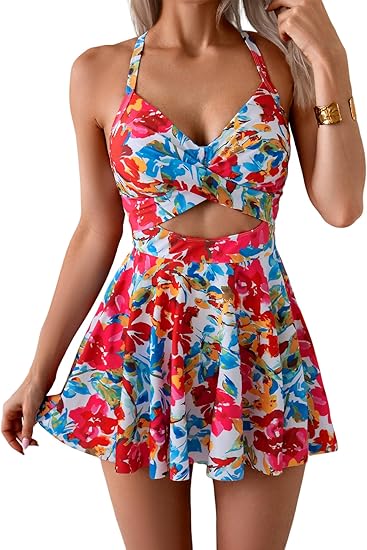 Women’s Tankini Skirt Swimsuit with Chest Pad-1