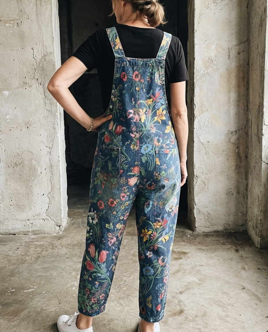 Flora | Floral Print Baggy Bib Overalls-2