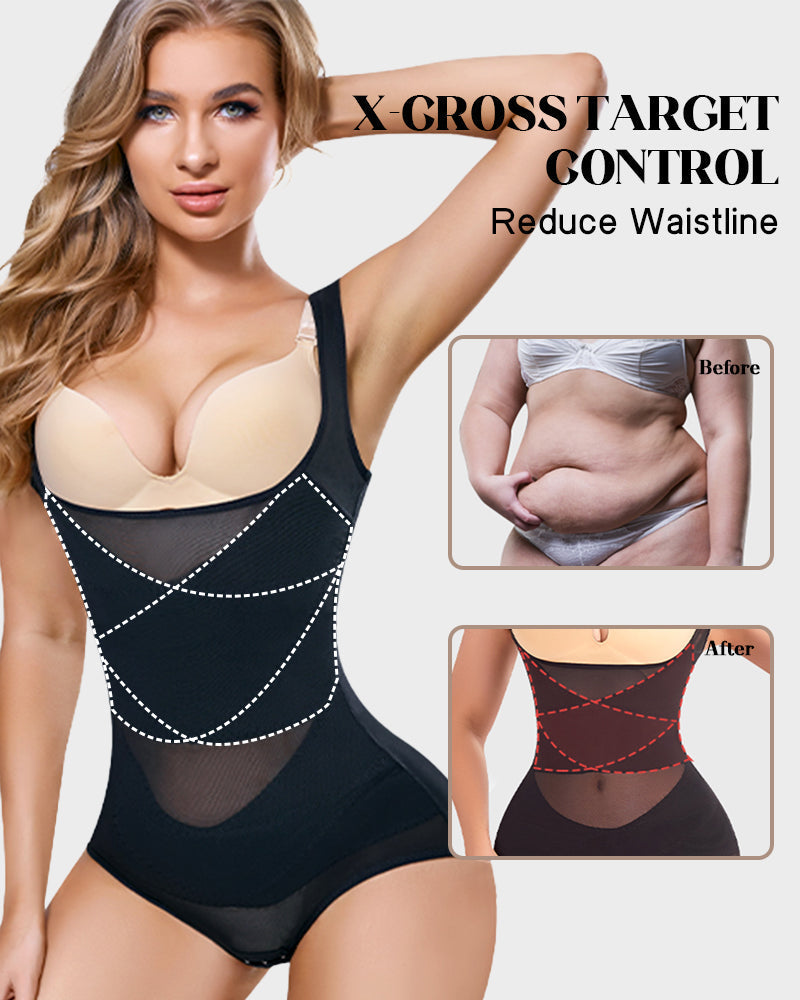 Open Bust Cross Compression Body Shaper-9