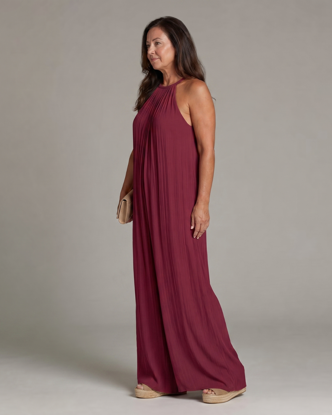 Sylvara | Pleated Halter Neck Wide Leg Relaxed Jumpsuit-2