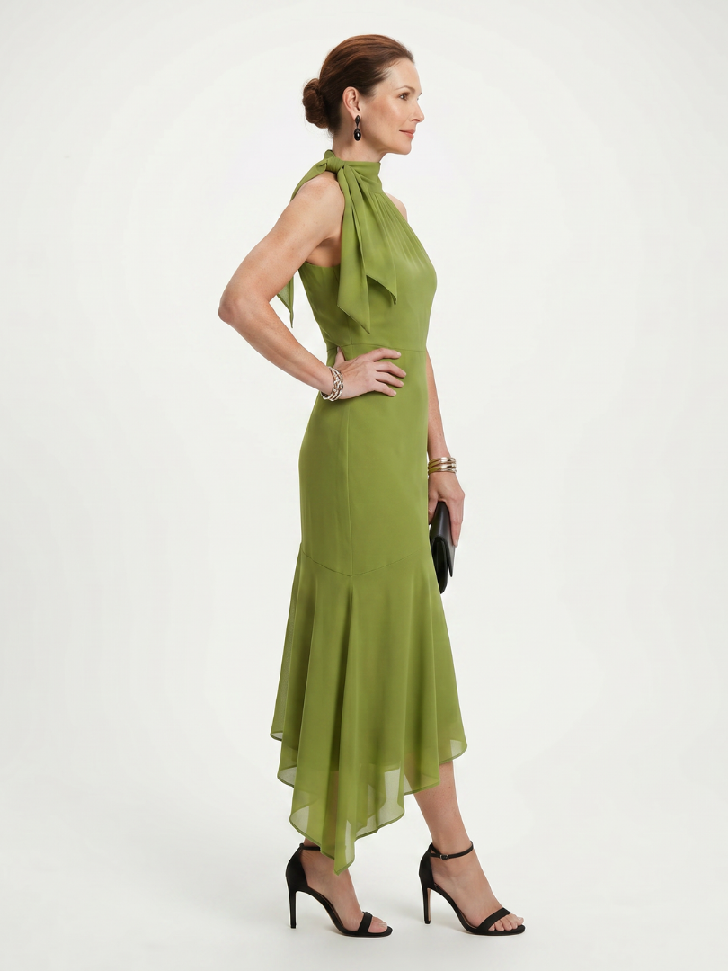 Winifred | Draped Halter Keyhole Midi Dress-2