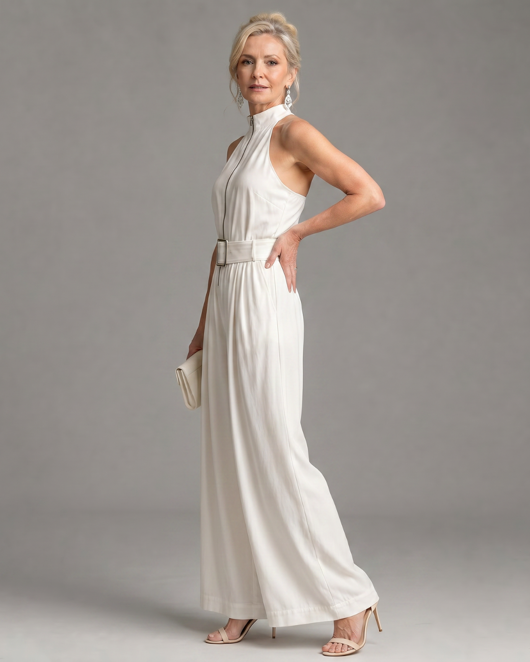 Astrielle | Belted High Neck Wide Leg Sleeveless Jumpsuit-2