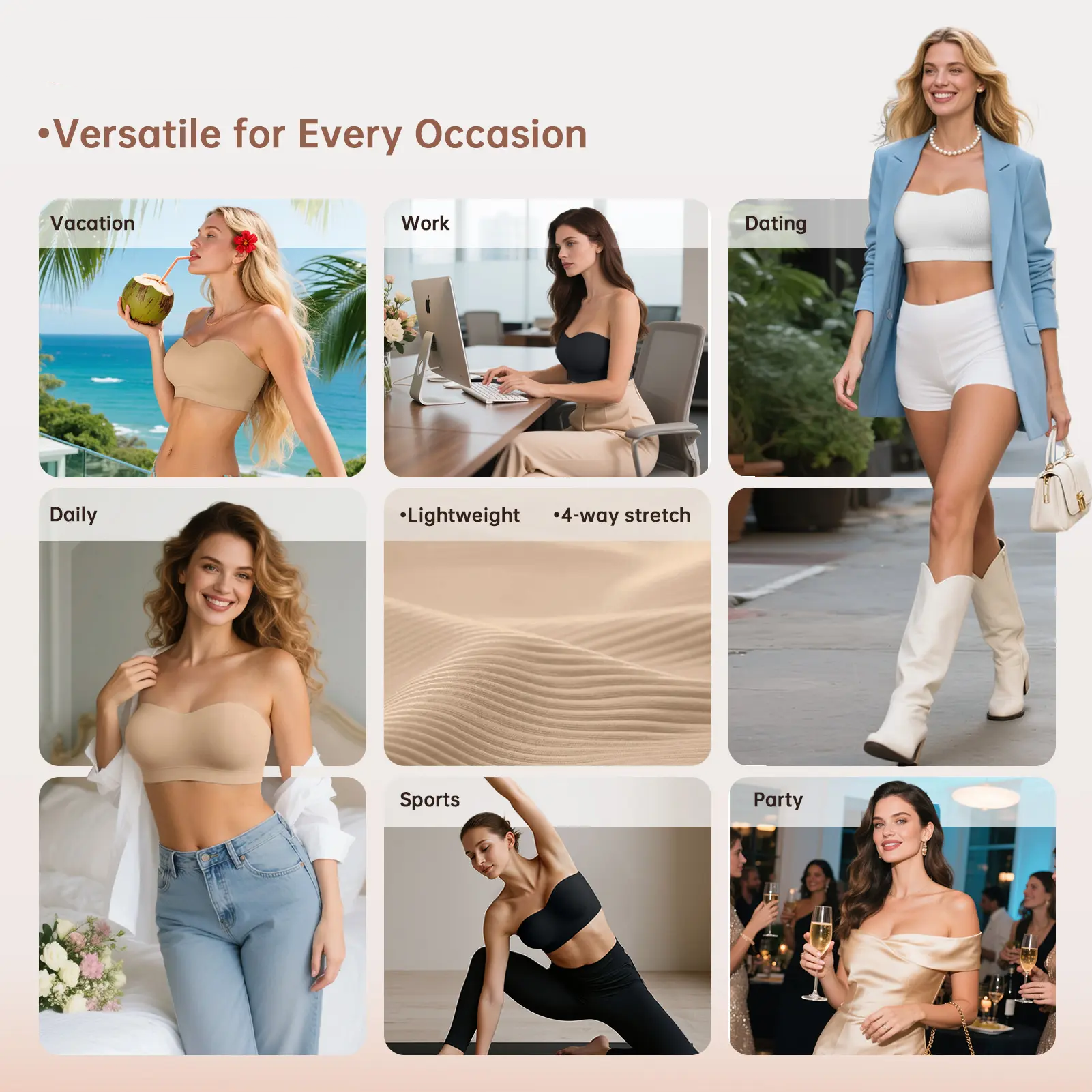 Women's Strapless Non-Slip Bandeau Bra, Seamless Wireless Tube Top-6