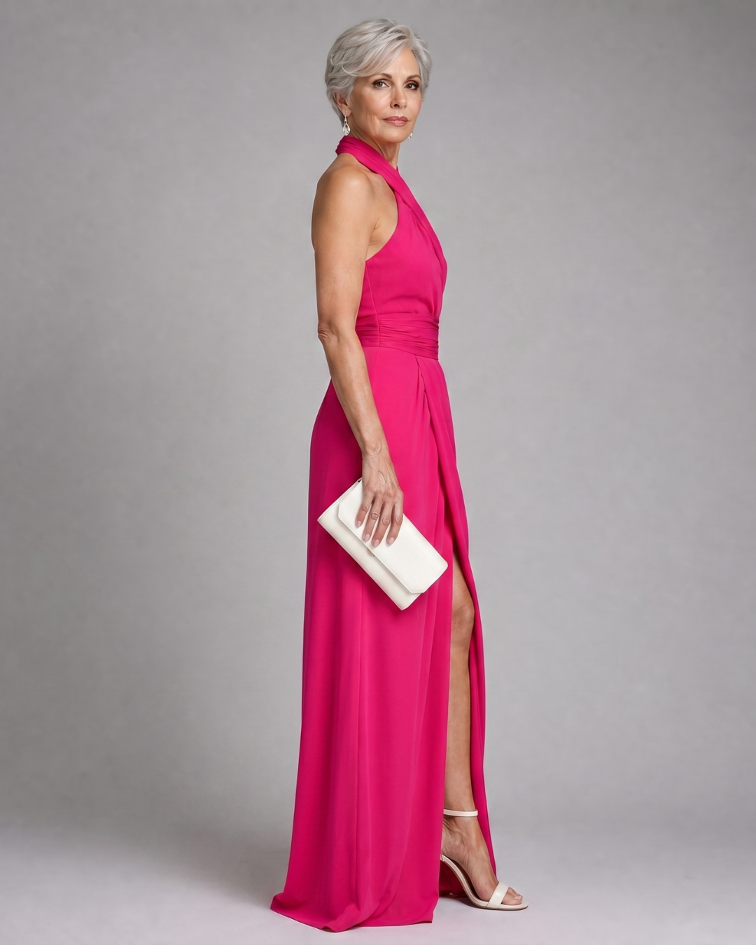 Vaelora | Cross Halter Draped Side Slit Midi Dress-2