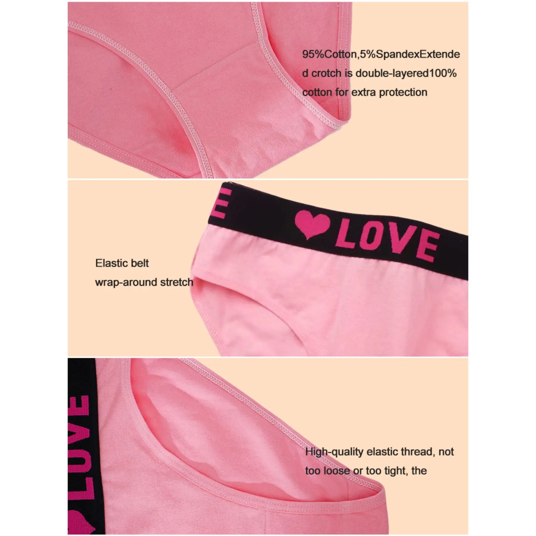 Women's Soft Breathable Heart Tape Panties-6 packs-4