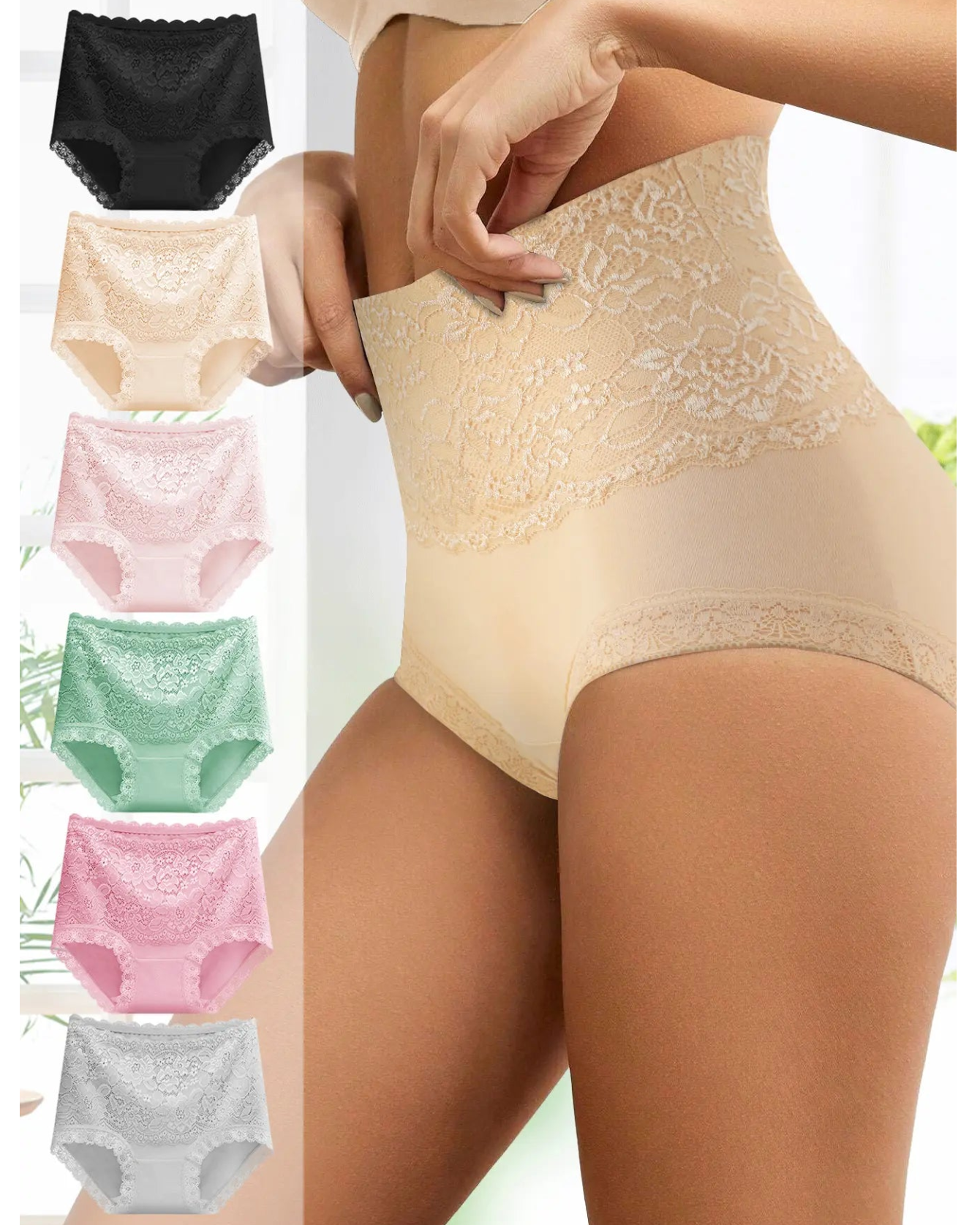 New Women's Floral Lace High Waist Hip Lifting Cotton Briefs-4