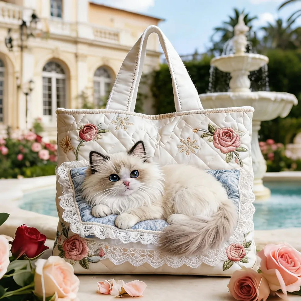 Rose Garden Kitten | Quilted Tote-1