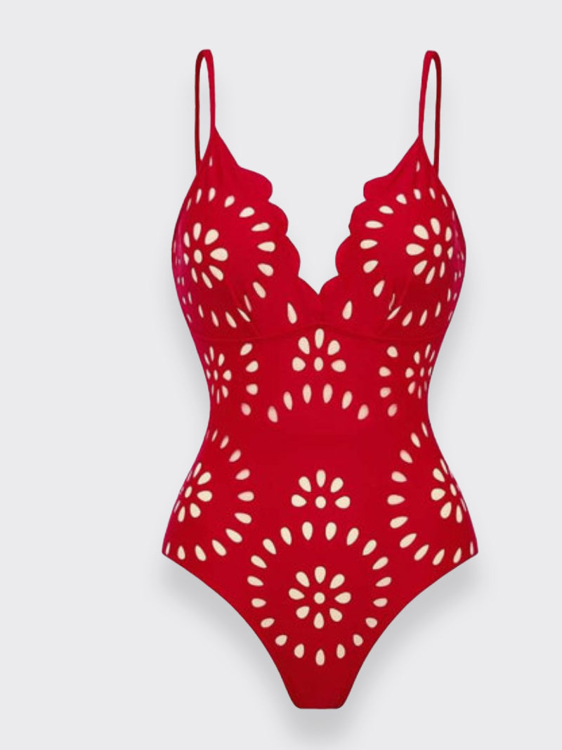 Flower Hollow One Piece Swimsuit and Skirt-7