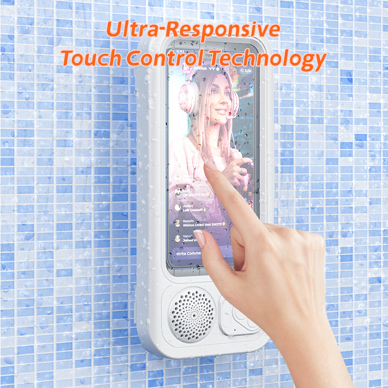 Bathroom Waterproof Phone Case with Bluetooth Speaker Stand and Touch Screen Phone Holder for Shower-2