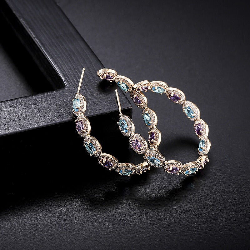 Exaggerated Zircon Stone Earrings for Women's C-shaped Dense Set Earrings with Micro Set Oval Zircon Stone Earrings for Women's-3