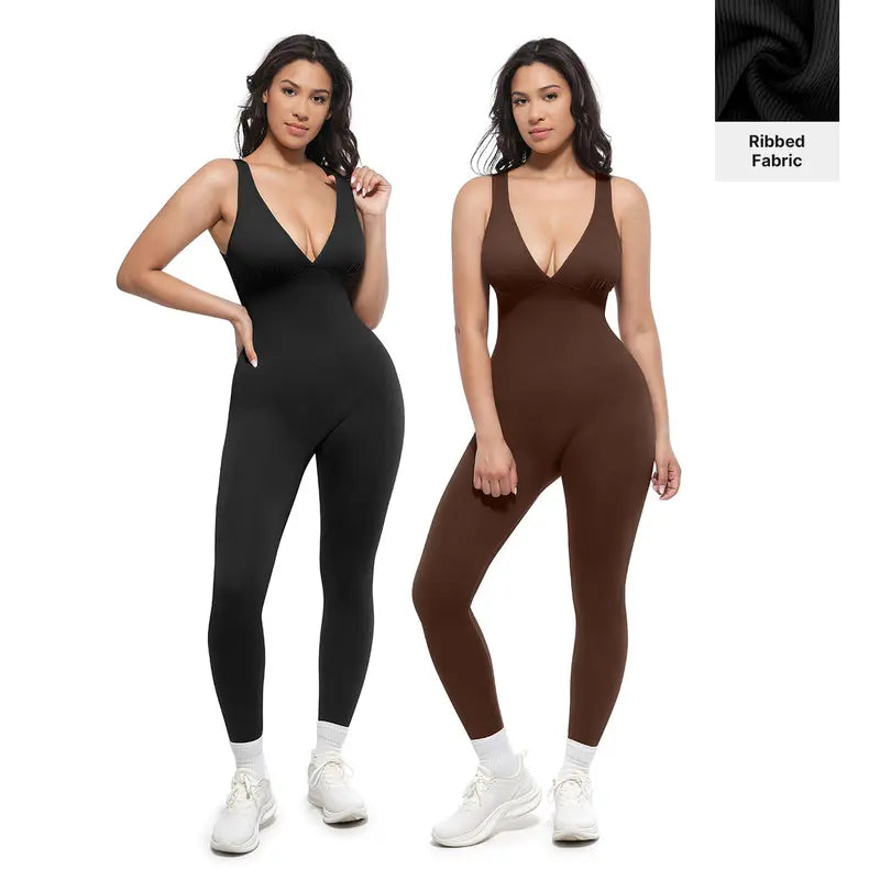 Deep V Shapewear with Chest Support Breathable High-Waisted Tummy Control Jumpsuit-4