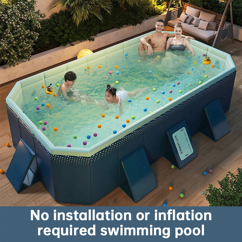 Large Foldable Rectangular Family Swimming Pool, Non-Inflatable Above Ground Pool, Easy Setup Outdoor Pool for Adults and Kids-2