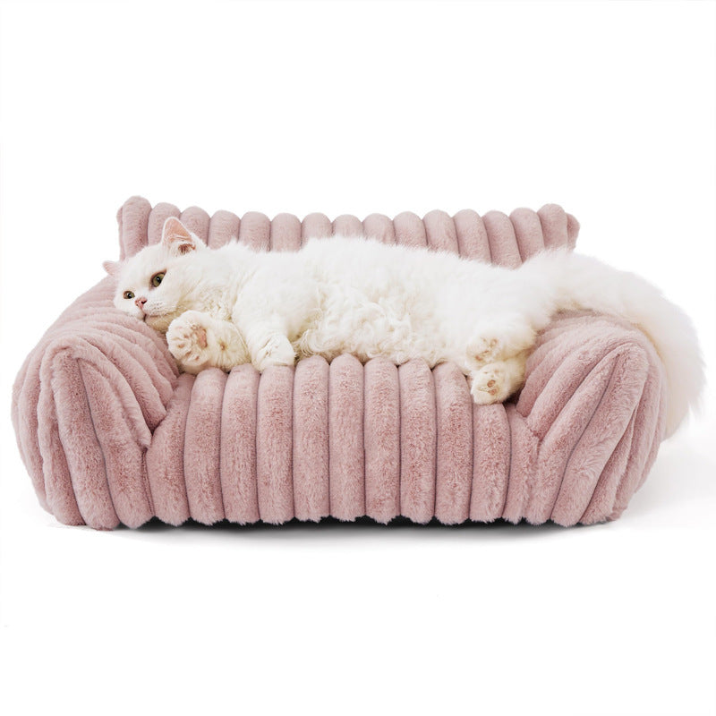 Pet Sofa with Removable Washable Cover, All-Season Pet Mattress with Rabbit Fur Plush Dog Bed-7