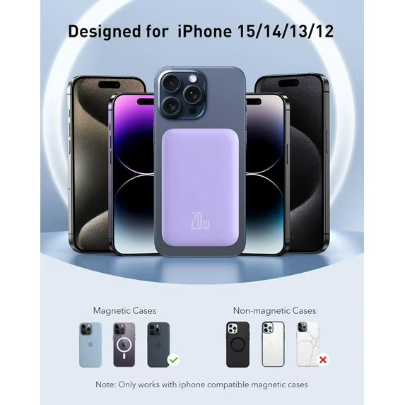Baseus Magnetic 5000mAh Power Bank, Wireless Portable Charger for iPhone 17/16/15/14, Fast Charging Battery Pack, Purple-9