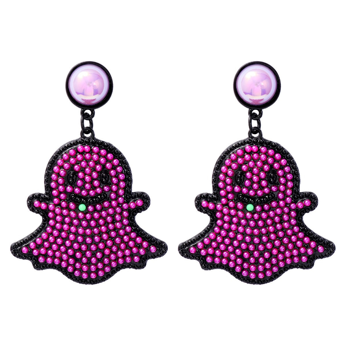 Cartoon funny and cute little ghost pearl ghost face earrings Halloween ghost earrings-1