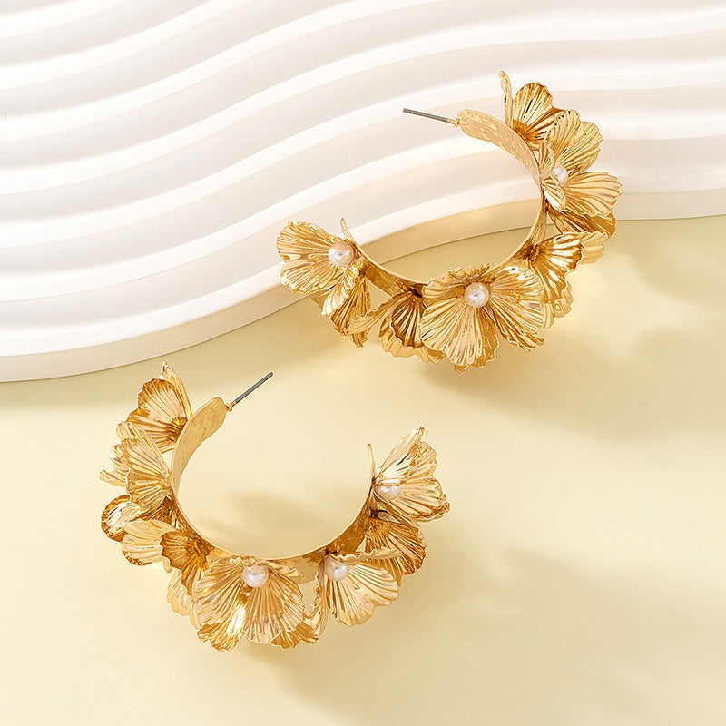 Multi layered flower C-shaped earrings with alloy baked paint earrings for fashion-4