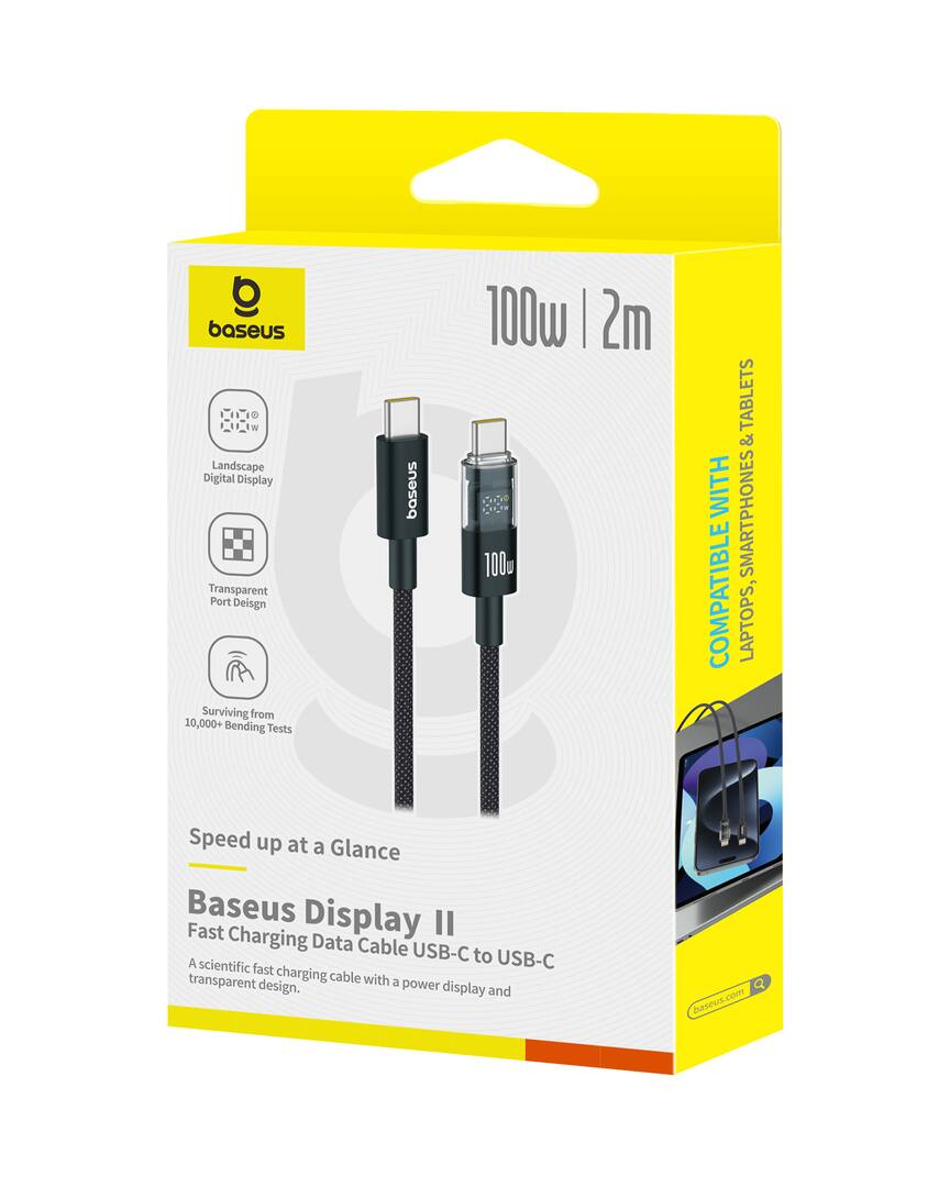 Baseus - 6.6’ USB-C to USB-C Fast Charging Cable with 100W Power Delivery and LED Power Display-3
